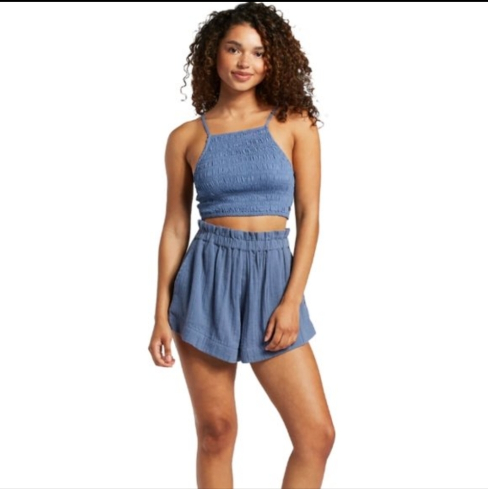 ROXY | Live Free Blue Smocked Adjustable Crop Top